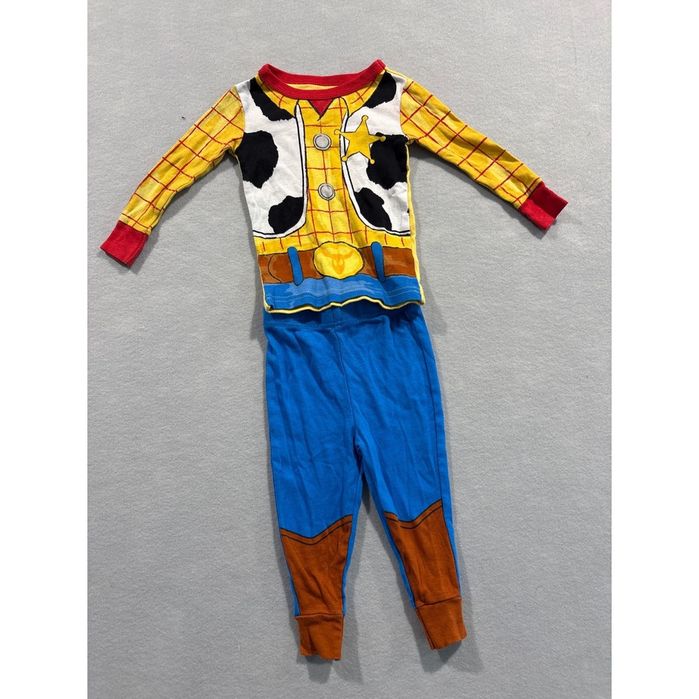 Disney Pixar Toy Story Woody Costume Pajama Set Kids Size 18M Yellow Blue Cotton